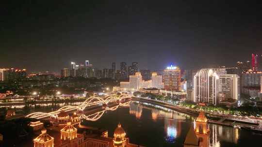 福州台江区中洲岛夜晚夜景航拍解放大桥福建视频素材模板下载