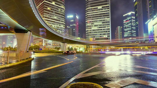 上海城市立交桥交通枢纽车流立体交通
