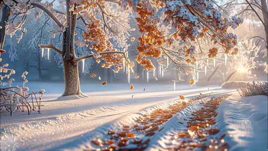 冬天雪景唯美雾凇大寒五九天风景风光ai素