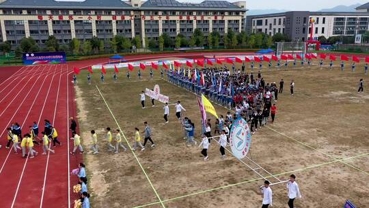 中小学田径运动会开幕式队列 航拍