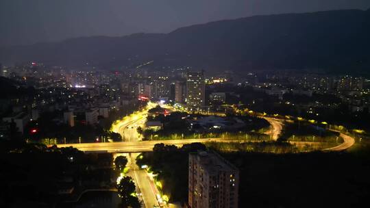 重庆北碚城市夜景车流航拍