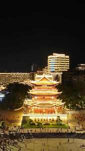 竖屏航拍四川宜宾三江交汇处合江楼夜景灯光