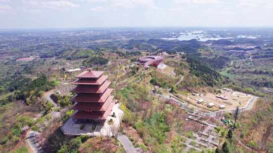 成都龙泉山城市森林公园丹景台丹景阁航拍视频素材模板下载