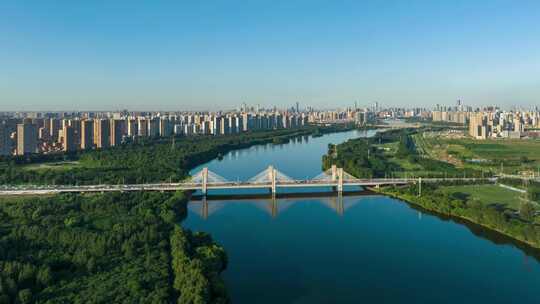 沈阳浑河两岸云龙湖大桥城市航拍