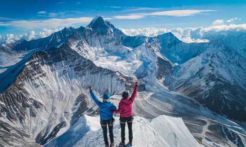 登山者站在山顶航拍