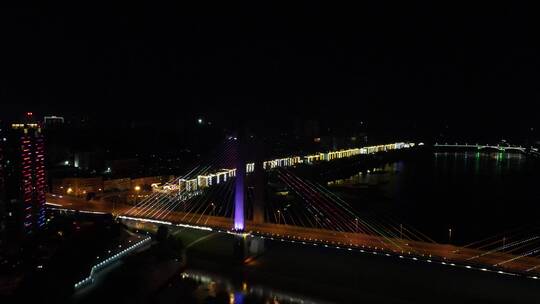 城市航拍湖南益阳城市夜景交通