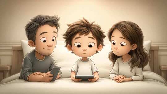 卡通家庭亲子互动温馨时刻