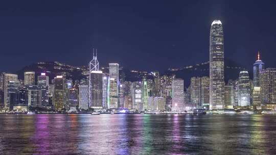 中国香港维多利亚港夜景延时