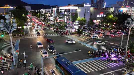 广东深圳城市夜幕降临夜景航拍