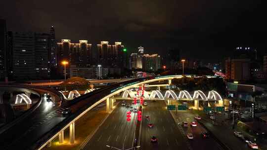 深圳滨河大道新年灯笼氛围夜景车流