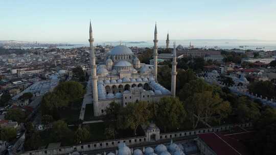 空中苏莱曼尼耶清真寺视频素材模板下载