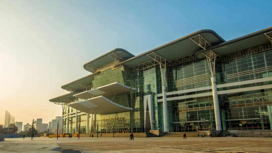 湖南长沙国际会展中心夕阳景点延时摄影