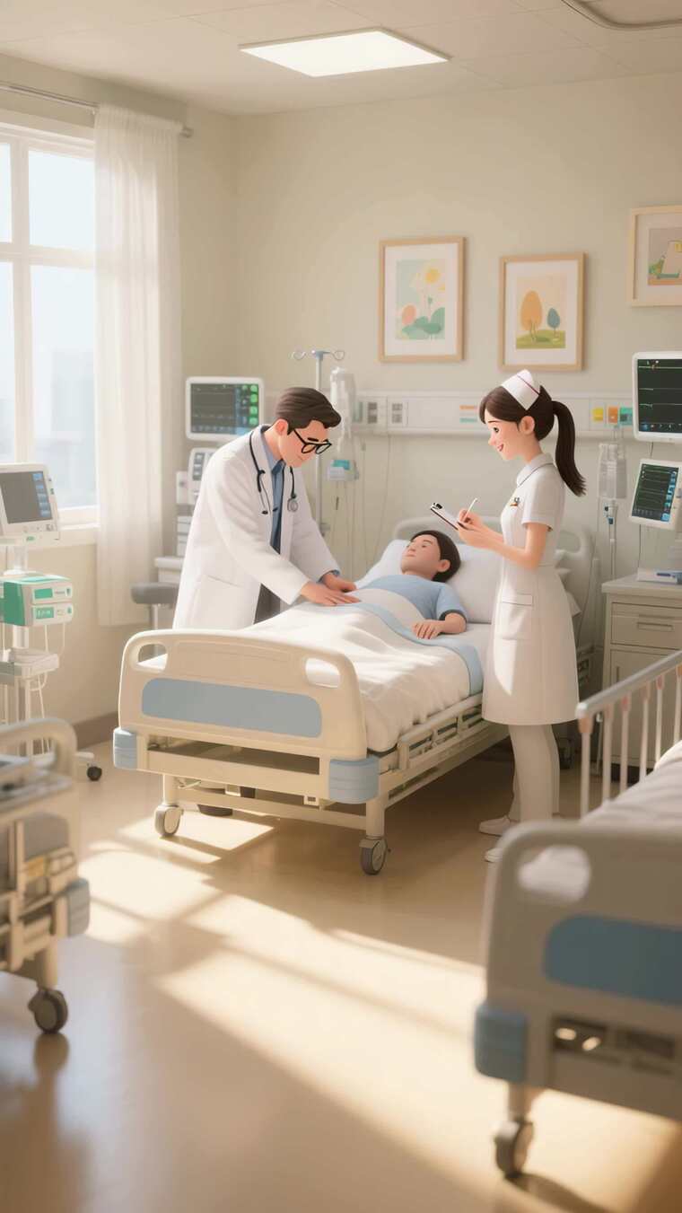 医院医生护士查看病人素材