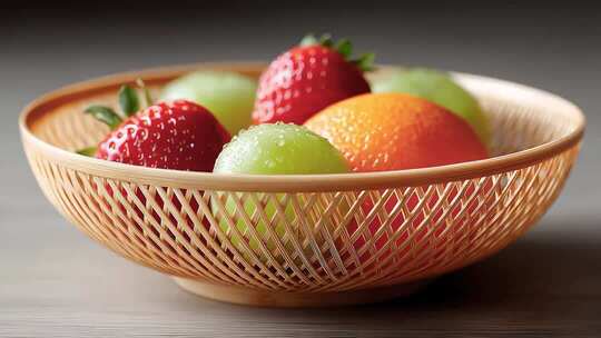 果篮中新鲜水果的特写镜头