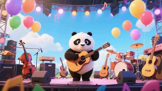 熊猫舞台弹吉他素材