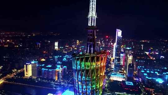 广州 广州塔 环绕一圈 夜景航拍