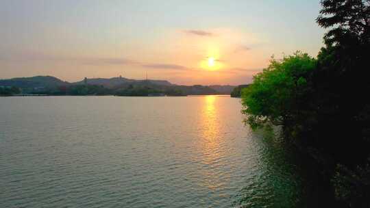 惠州西湖百花洲落日大景