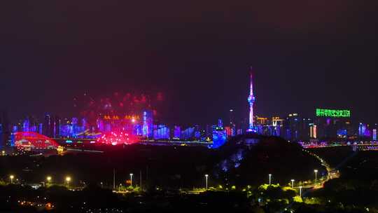 中国武汉两江四岸城市地标夜景风光