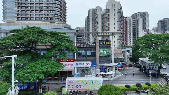 路边店面绿化航拍店铺街景小店商店街道商铺