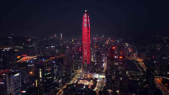 航拍深圳城市天际线建筑灯光夜景
