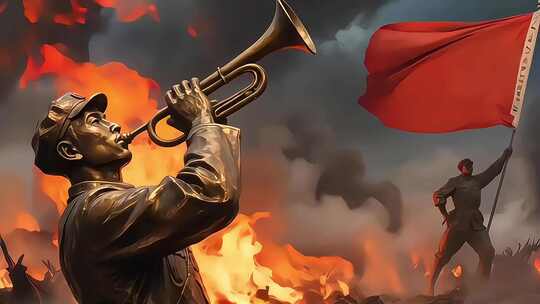 红色革命红军长征胜利摇旗呐喊