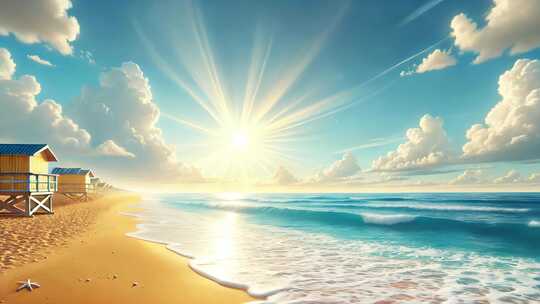 阳光沙滩大海海滨小屋