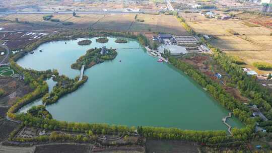 甘肃酒泉天马湖景区航拍