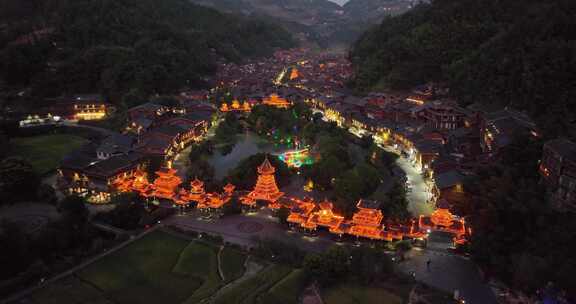 贵州黔东南肇兴侗寨夜景航拍