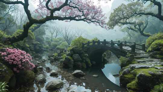 树林小桥流水动画视频背景