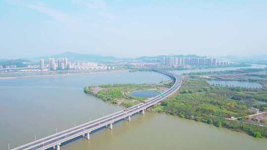 杭州萧山义桥三江口袁浦大桥高速公路航拍