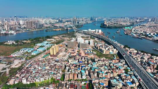 广州丫髻沙大桥和东沙收费站航拍2022新视频素材模板下载