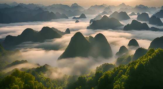 桂林山水合集山峰云海群山云雾缭绕自然风景