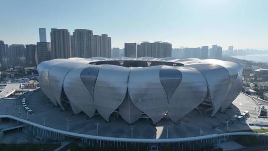 航拍杭州滨江2022亚运会体育场馆奥体中心