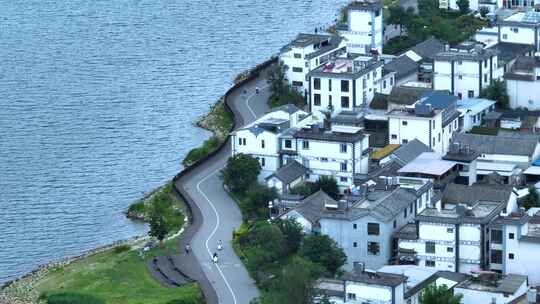 航拍云南旅游大理洱海生态廊道蟠溪村S湾