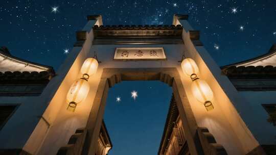 夜空下中式牌坊夜景