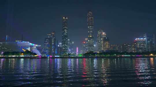 广州国际灯光节珠江新城摩天大楼夜景灯光秀视频素材模板下载