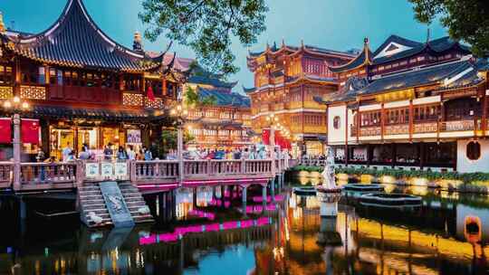 上海豫园夜景延时