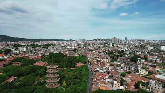 福建泉州古西街钟楼开元寺航拍