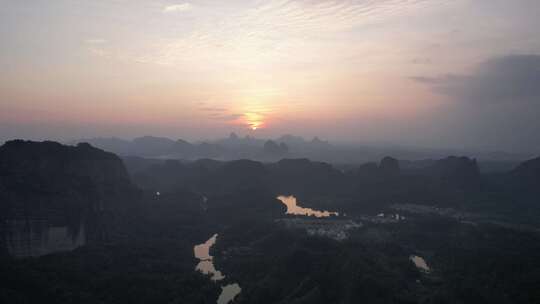 广东韶关丹霞山5A景区晚霞日落夕阳航拍