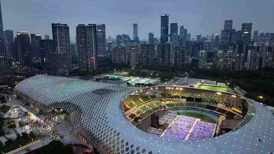 深圳湾体育中心城市夜景景观航拍