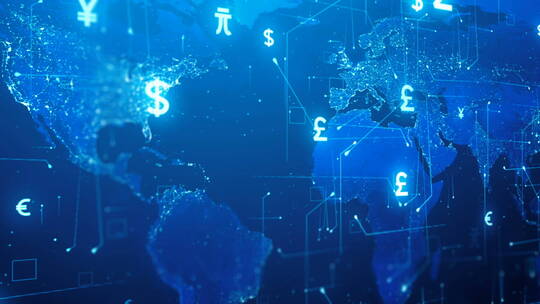 区块链金融虚拟货币交易汇率通兑地球动画