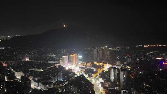 四川达州城市大景夜景灯光航拍