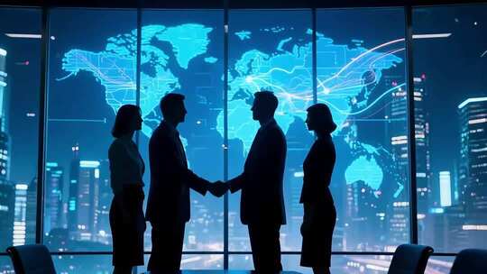商务人士办公室握手合作场景