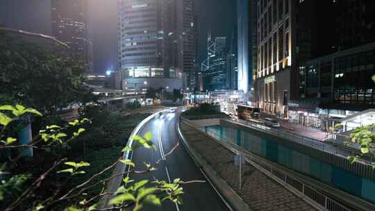香港街道夜景延时中银大厦