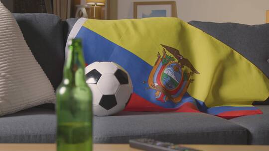 厄瓜多尔国旗挂在家里的沙发上视频素材模板下载