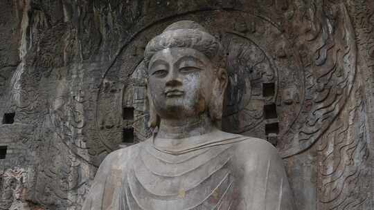 洛阳旅游龙门石窟卢舍那大佛升格慢镜头