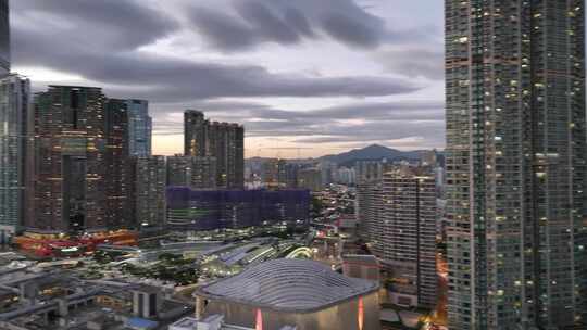 香港中港城傍晚晚霞航拍