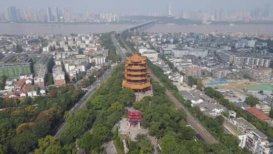 湖北武汉黄鹤楼5A景区航拍