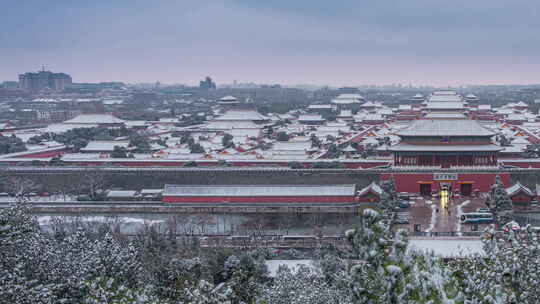 故宫紫禁城雪景多云日落移动延时4K