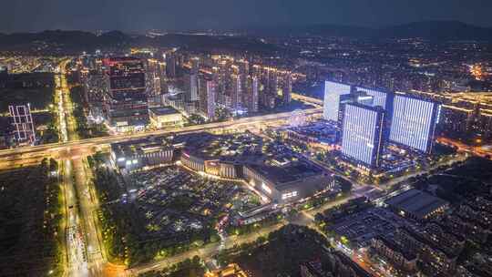 杭州余杭区良渚夜景航拍延时